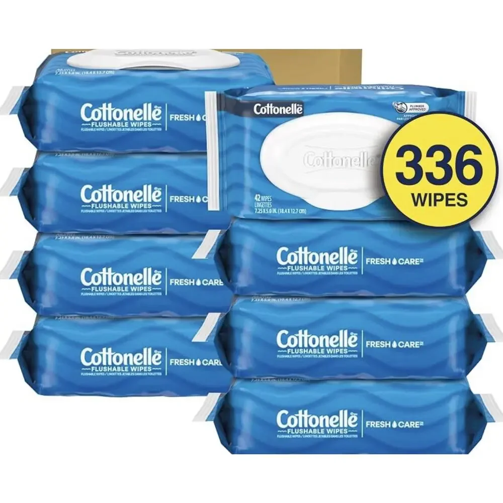 Cottonelle FreshFeel Flushable Wet Wipes for Adults and Kids, 8 Flip-Top Packs